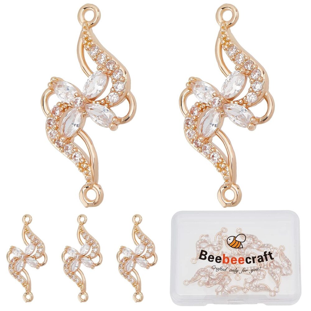 9267 10Pcs Cubic Zirconia Links Gold Flower Connectors Charms Floral